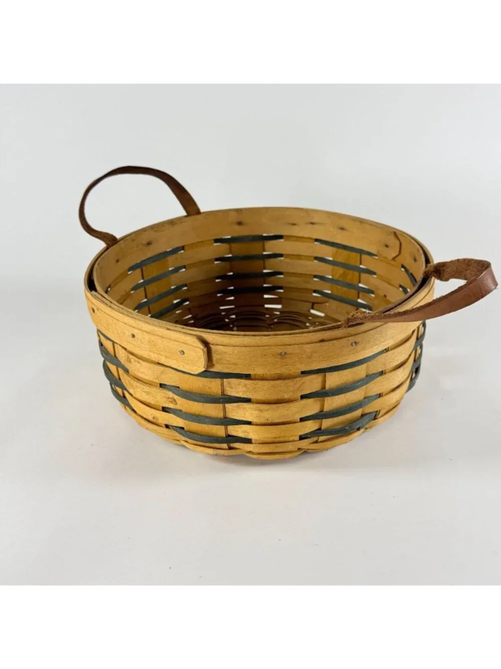 Vintage 1997 Longaberger Round Basket w/ Liner & Leather Handles USA